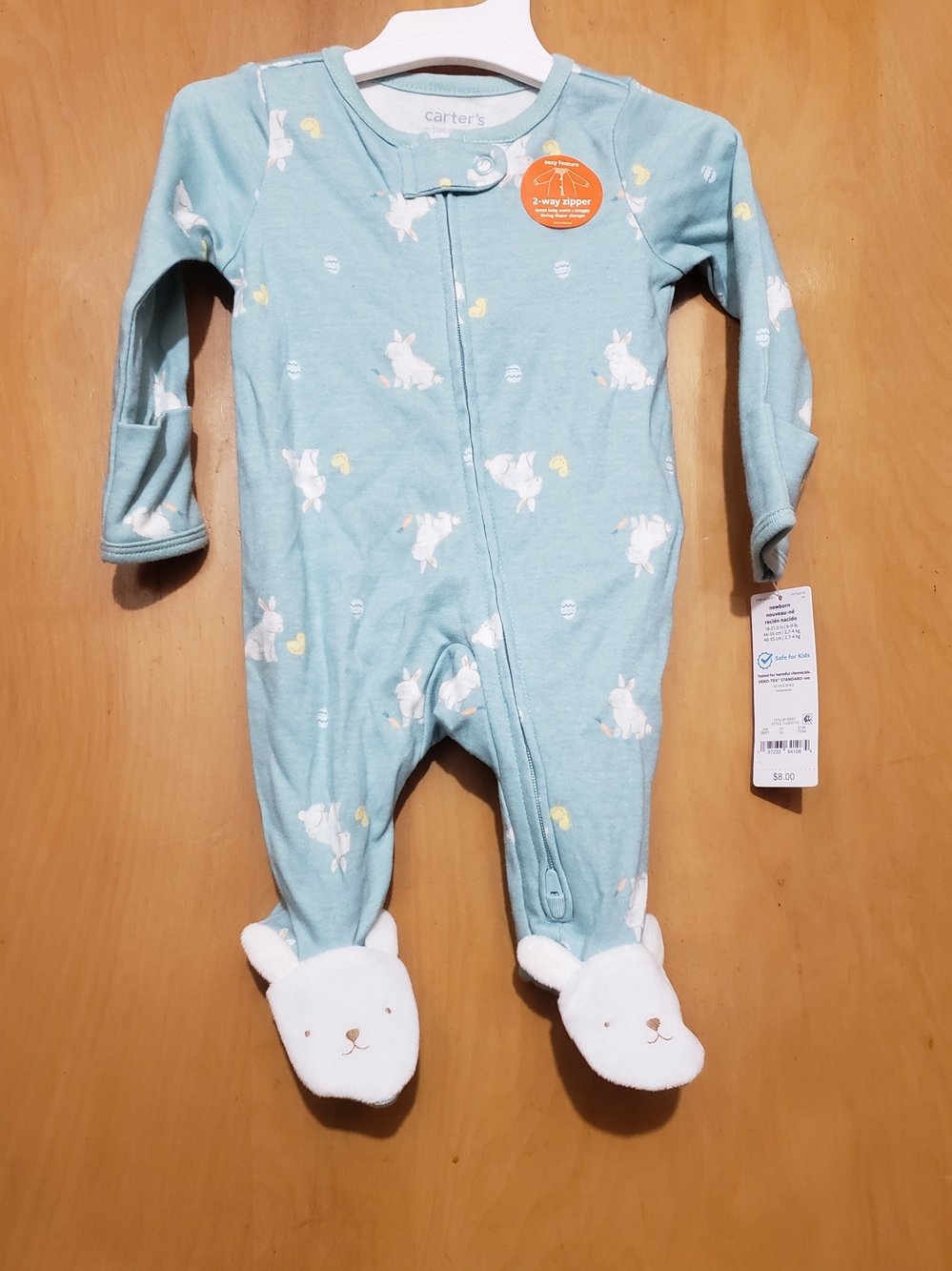 Carter's Teal Bunny Footed One-Piece Pajama